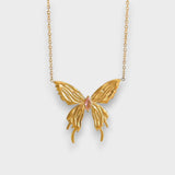 Asiye | Pembe taşlı kelebek kolye, 18K altın kaplama.