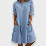 Aydan | Yan Cepli Denim Mini Elbise