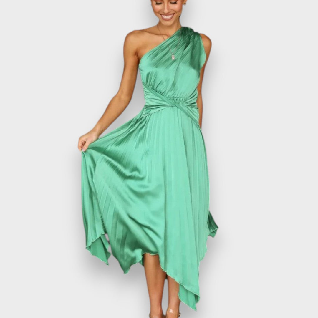 Bengi | Canlı Fuşya Tek Omuzlu Asimetrik Elbise