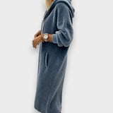 Alperenay | Rahat Kapüşonlu Petek Desenli Polar Elbise