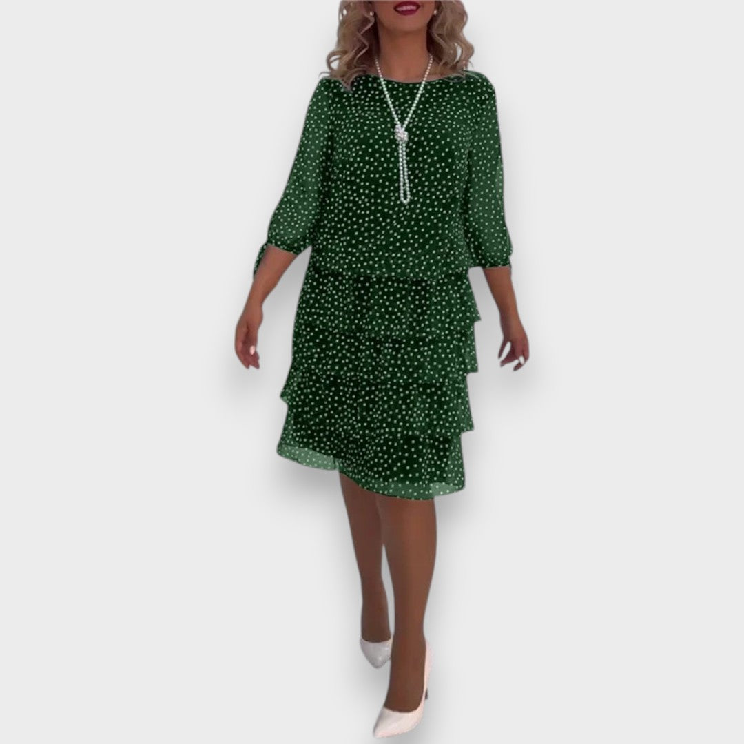 Asya | Bağcık Yırtmaçlı Kollu Puantiye Katlı Elbise