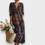 Alara Su | Vintage Çiçekli Keten Tunik Elbise