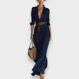 Ceyda | Yaka Detaylı Kruvaze Maxi Elbise