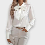 Albeni | 2025 Kadın Fiyonklu Saten Bluz – Uzun Kollu, Şık ve Zarif