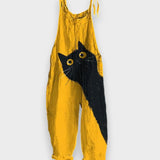 Birgül | Siyah Kedili Hafif Sarı El Yapımı Tulum