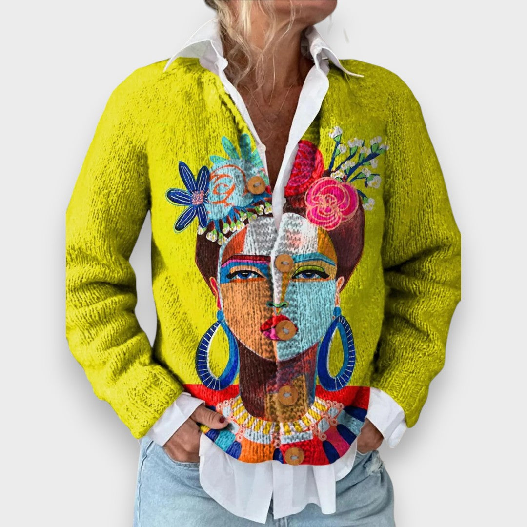 Amine Nur | Freda Portre Baskılı Hırka