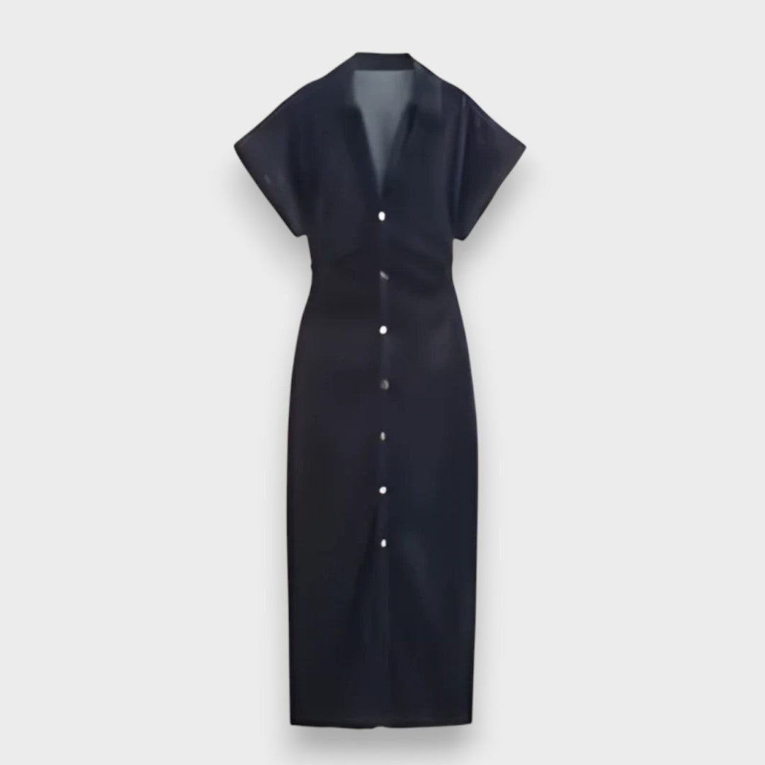 Burçak | TJ 2025 Kot Midi Elbise – Yaka ve Pileli Bel Detaylı