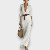 Ceyda | Yaka Detaylı Kruvaze Maxi Elbise