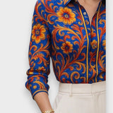 Enzar | Uzun Kollu Düğmeli Çiçek Desenli Gömlek