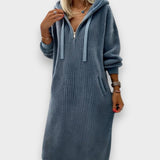 Alperenay | Rahat Kapüşonlu Petek Desenli Polar Elbise