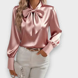 Albeni | 2025 Kadın Fiyonklu Saten Bluz – Uzun Kollu, Şık ve Zarif