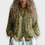 Fadima | Yaprak Desenli Vintage Bluz