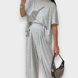 Diclehan | Açık Gri Günlük Üst ve Bol Paça Pantolon Takımı