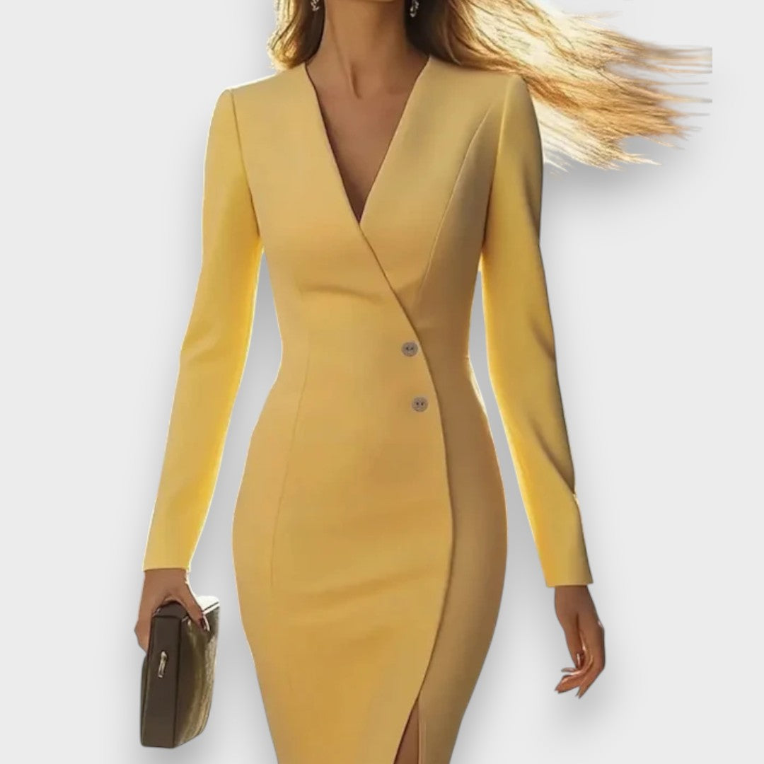 Çağnur | Sonbahar Tek Renk Uzun Kollu Blazer Elbise